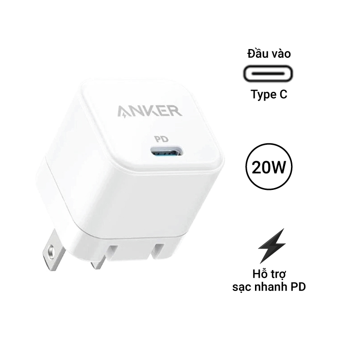 Củ sạc Anker PowerPort III 1C 20W Trắng (White)